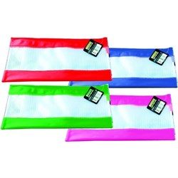OSMER PENCIL CASE CLEAR MESH Coloured Bands 34x17cm Assort